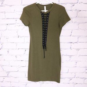 2/$20 m boutique green lace up t-shirt dress b917